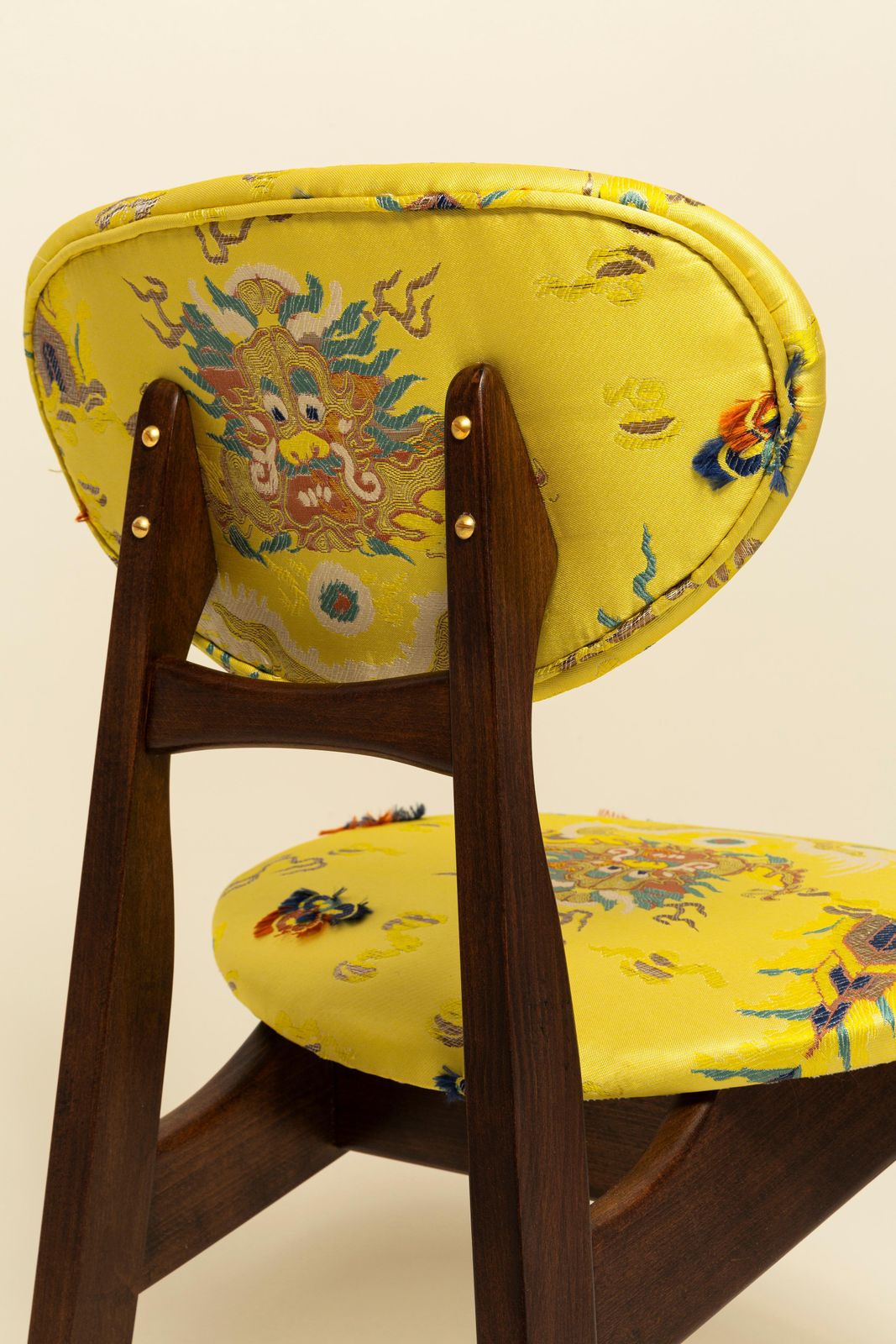 photo furniture Mid Century Mushroom Chair, Yellow Jacquard, Dedar, By J. Kedziorek, 1960s