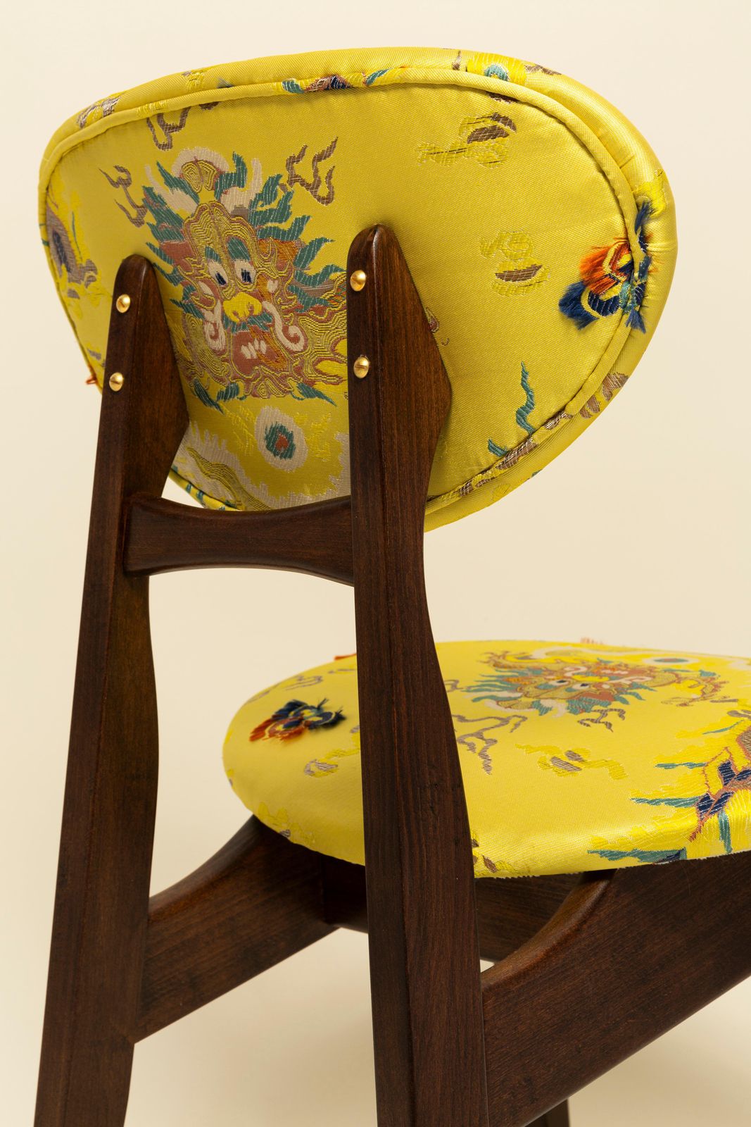 photo for sale Mid Century Mushroom Chair, Yellow Jacquard, Dedar, By J. Kedziorek, 1960s