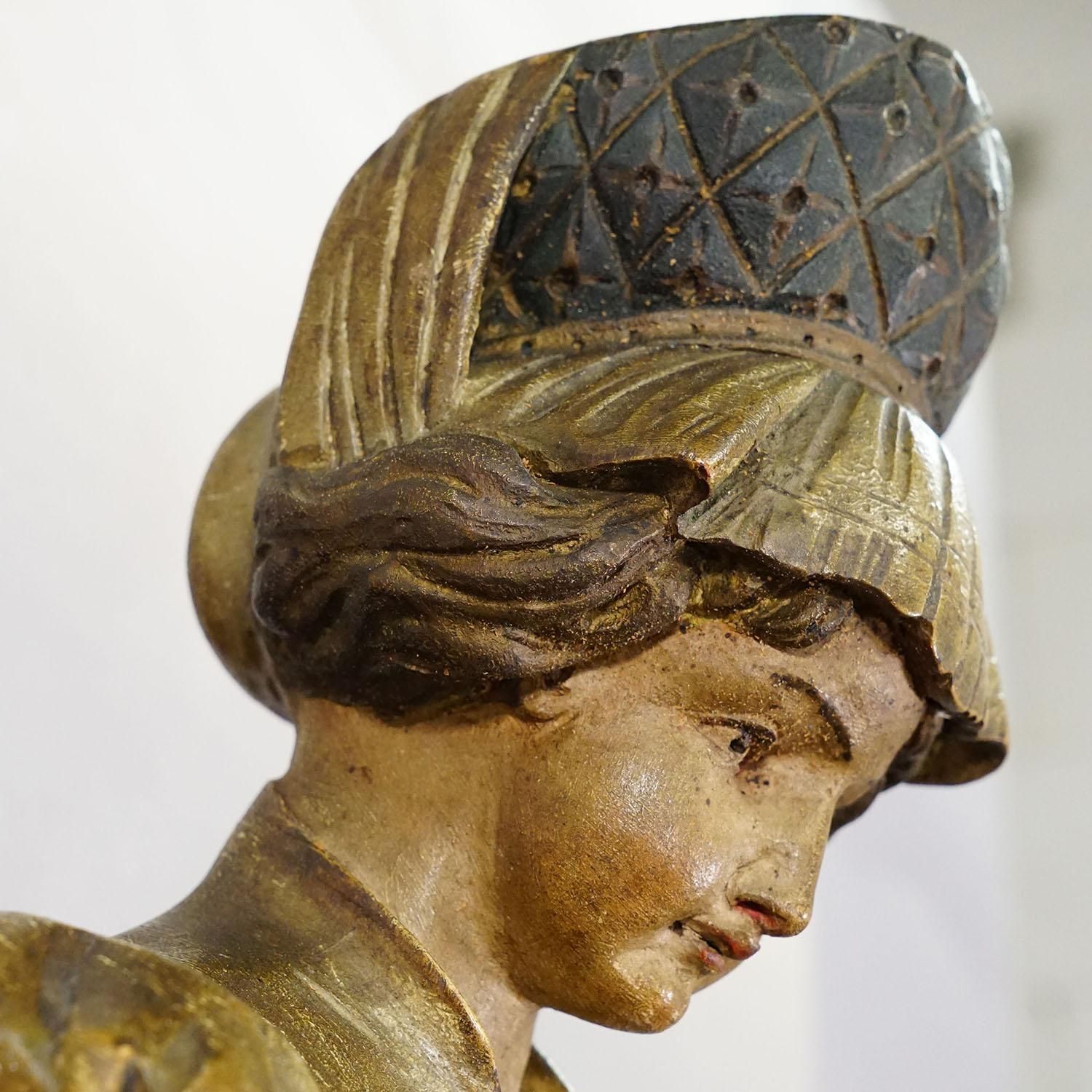 Carved Wooden Lady Towel Holder, Folk Art, Germany, Circa 1900 photo for sale