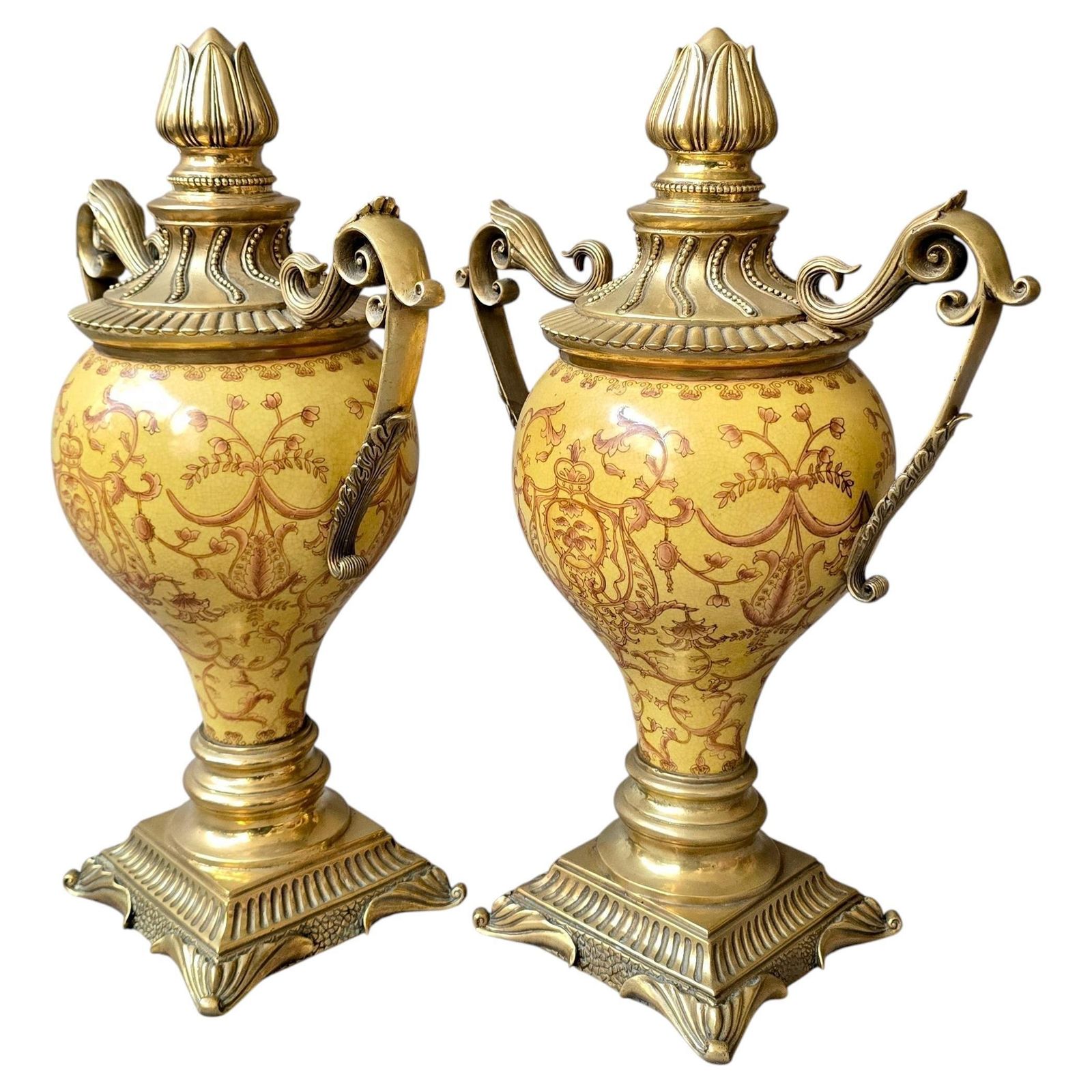 Pair Of French Napoleon III Ormolu Mounted Sevres Style Cassolettes