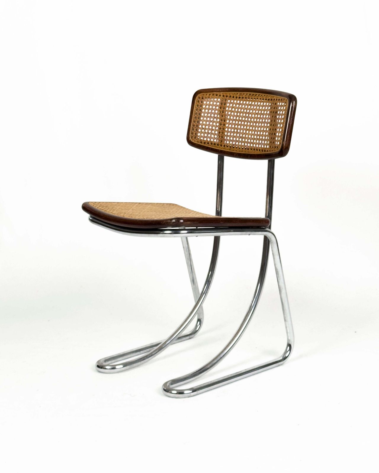 Set Of 4 Vintage Cantilever Chairs In Chrome, Wood And Vienna Straw, 1970s photo furniture