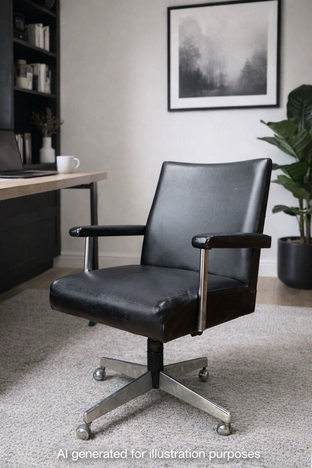 photo vinterior Vintage Black Swivel Desk Office Chair Mid Century Industrial Armchair