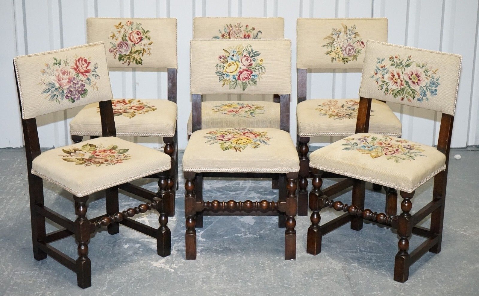 English Victorian Set Of Six Original Floral Tapestry Upholstery Dinning Chairs photo furniture