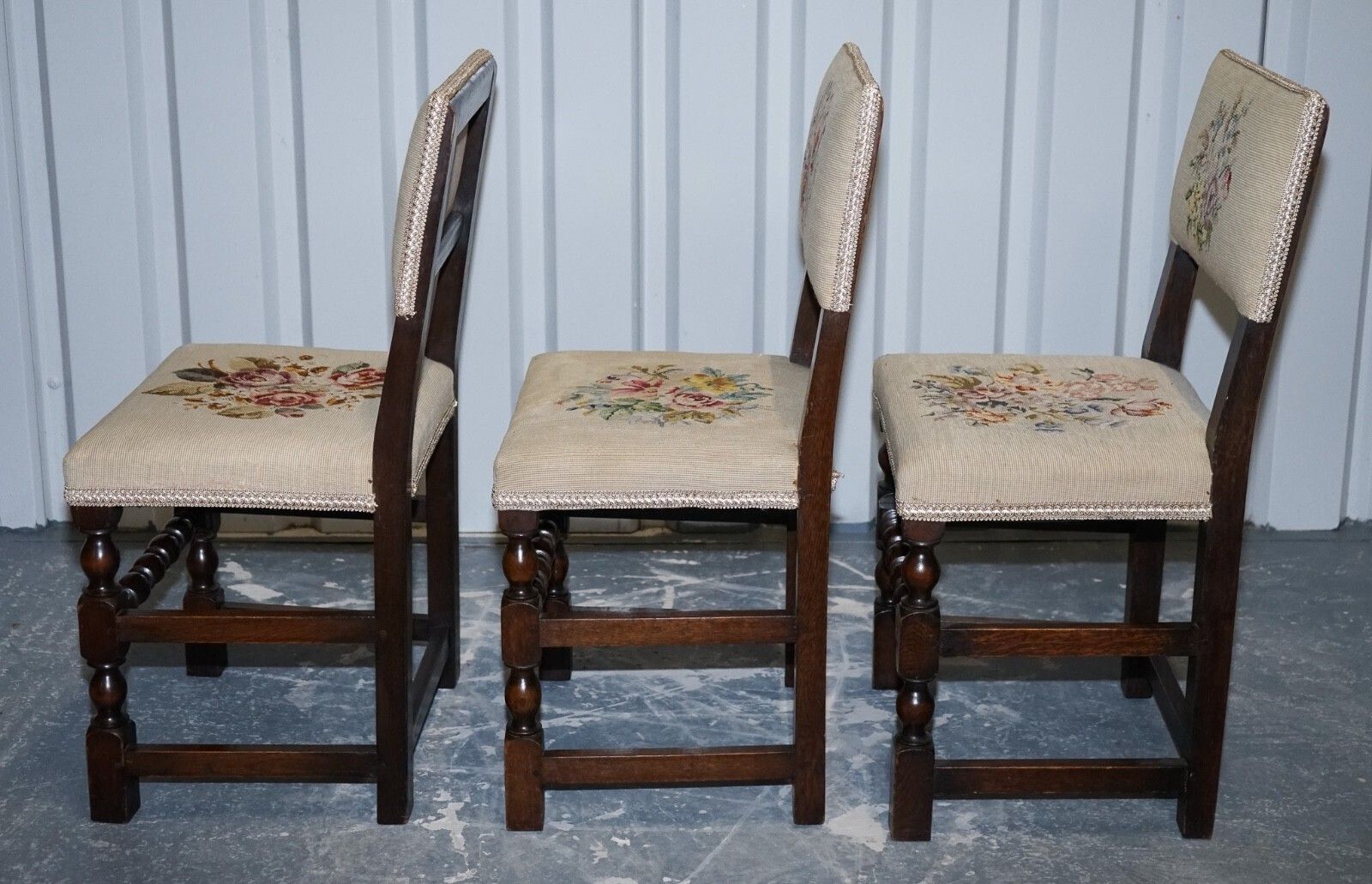 English Victorian Set Of Six Original Floral Tapestry Upholstery Dinning Chairs photo Furniture