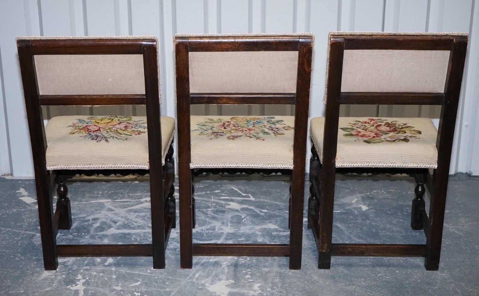 photo for sale English Victorian Set Of Six Original Floral Tapestry Upholstery Dinning Chairs