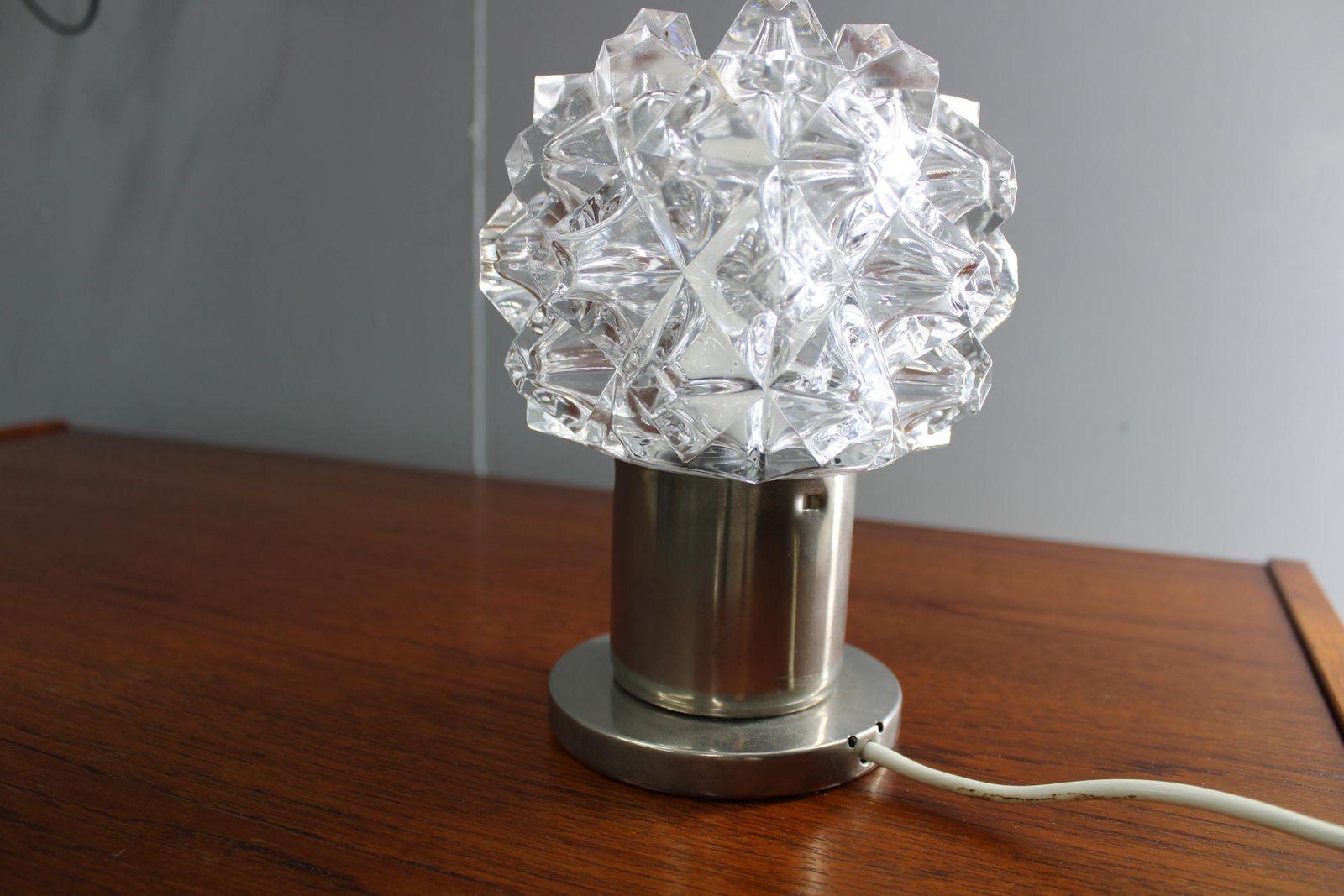 Mid Century Czech Crystal Glass Table Lamp, 1970s Chrome Base photo furniture