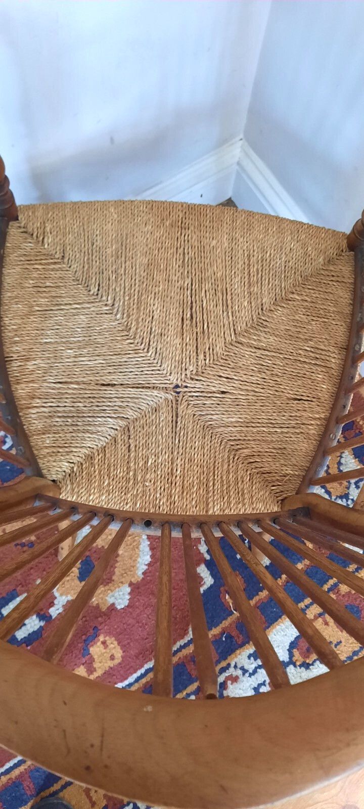 photo furniture 8th Or 19th Century Antique Spindle Back Rush Seat Elbow Chair Arts And Crafts