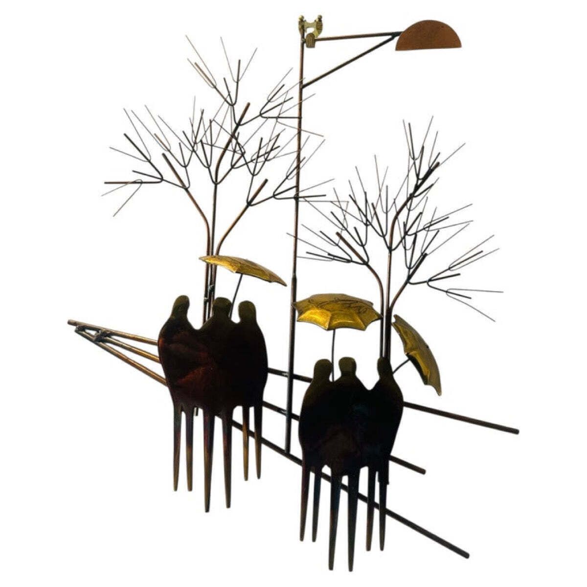 1970s Brutalist "Rainy Day" By R. Richèse Brass & Copper 3 D Wall Hanging Art