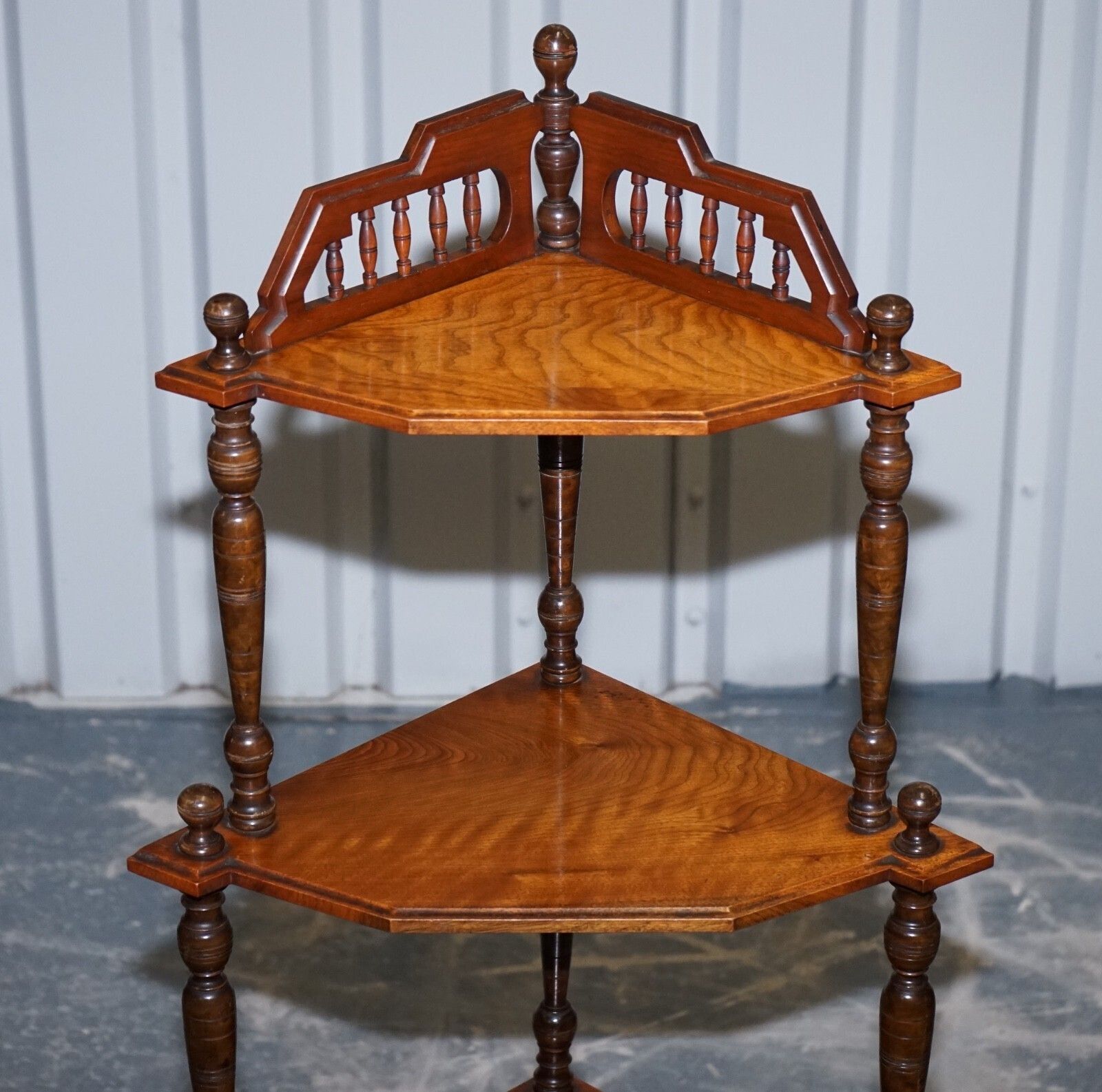 Victorian English Inlaid Burr Walnut Corner Whatnot Stand photo for sale