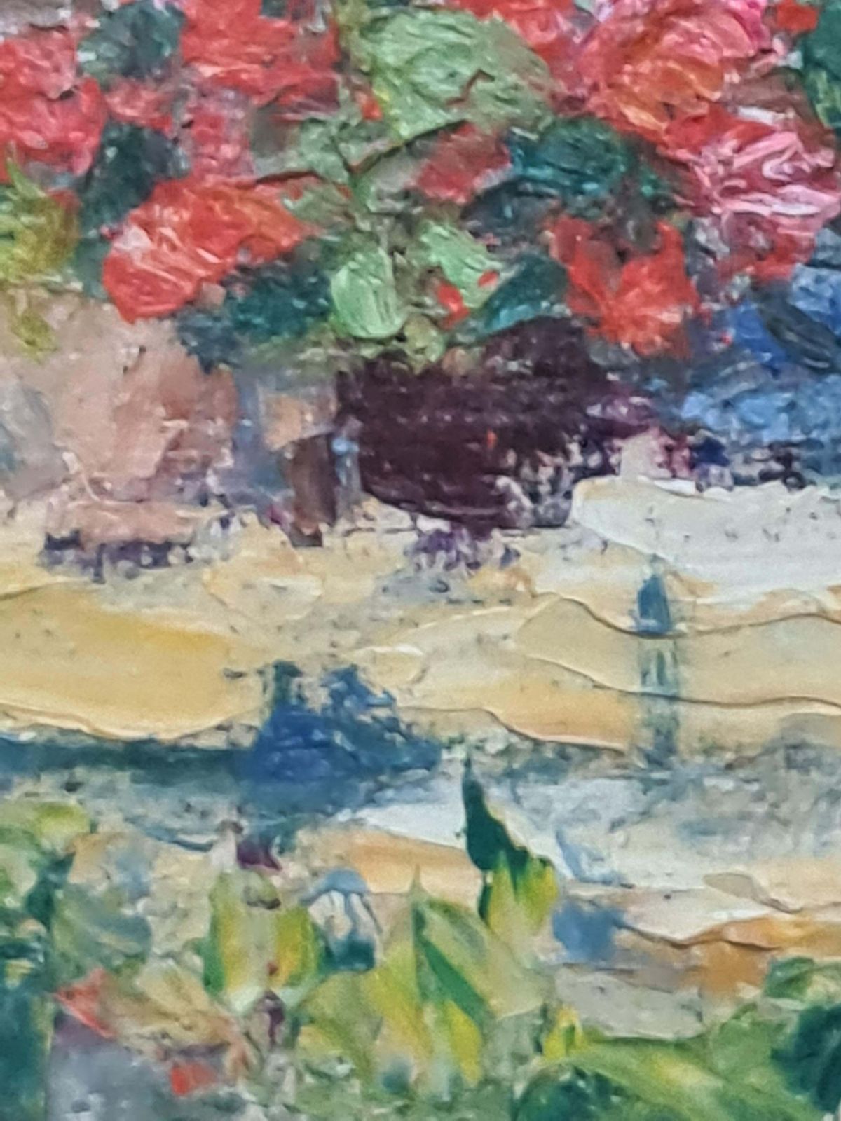 The Geraniums Impressionist Oil Painting On Board, Late 20th Century photo 551.0