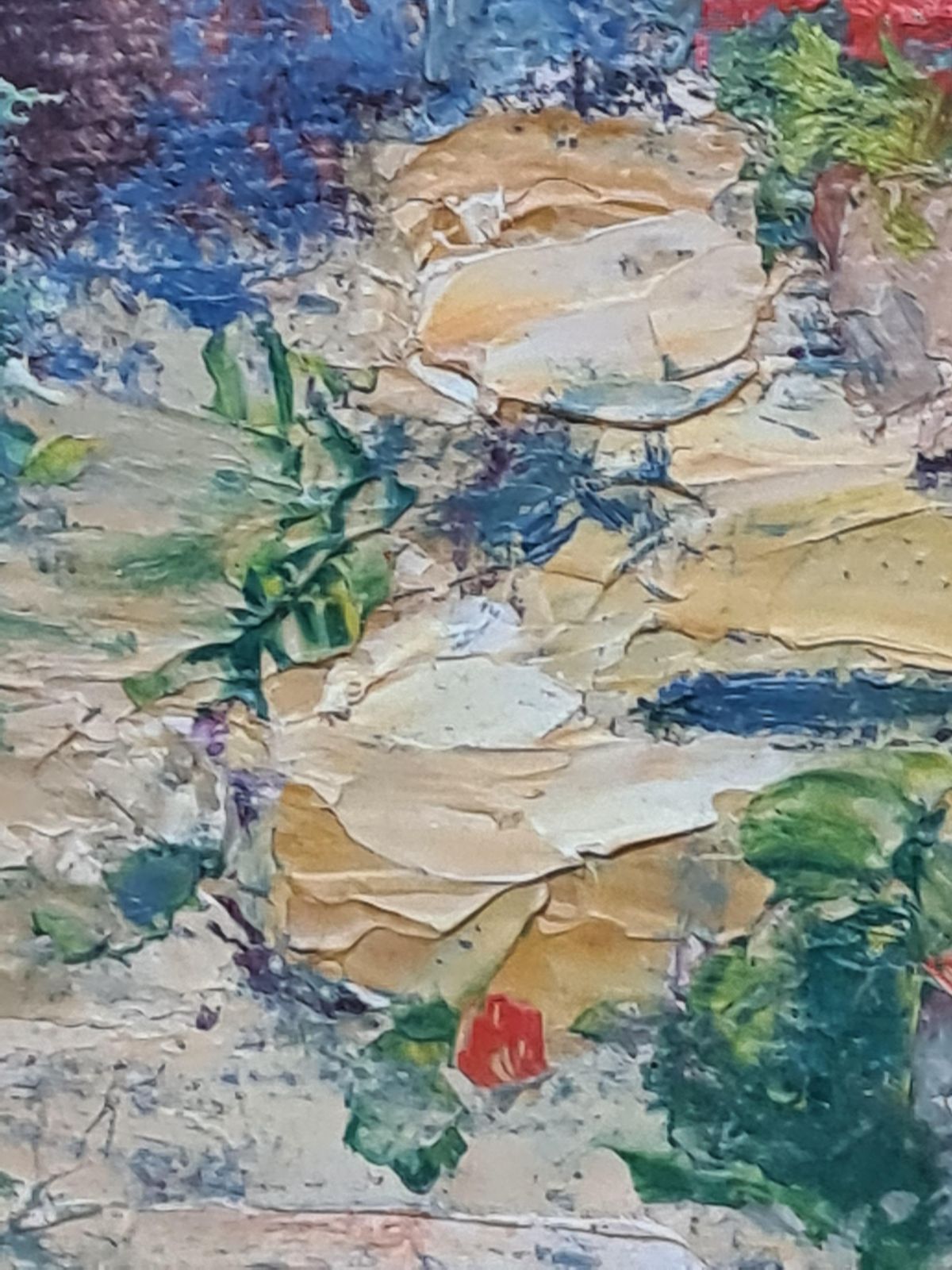The Geraniums Impressionist Oil Painting On Board, Late 20th Century photo vinterior