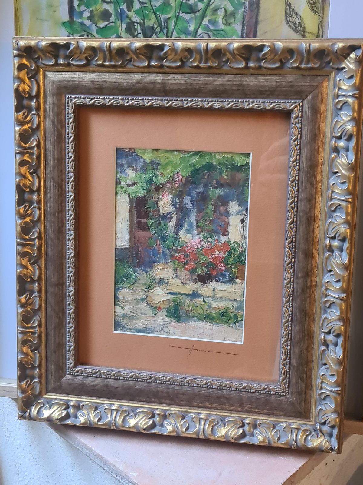 photo furniture The Geraniums Impressionist Oil Painting On Board, Late 20th Century