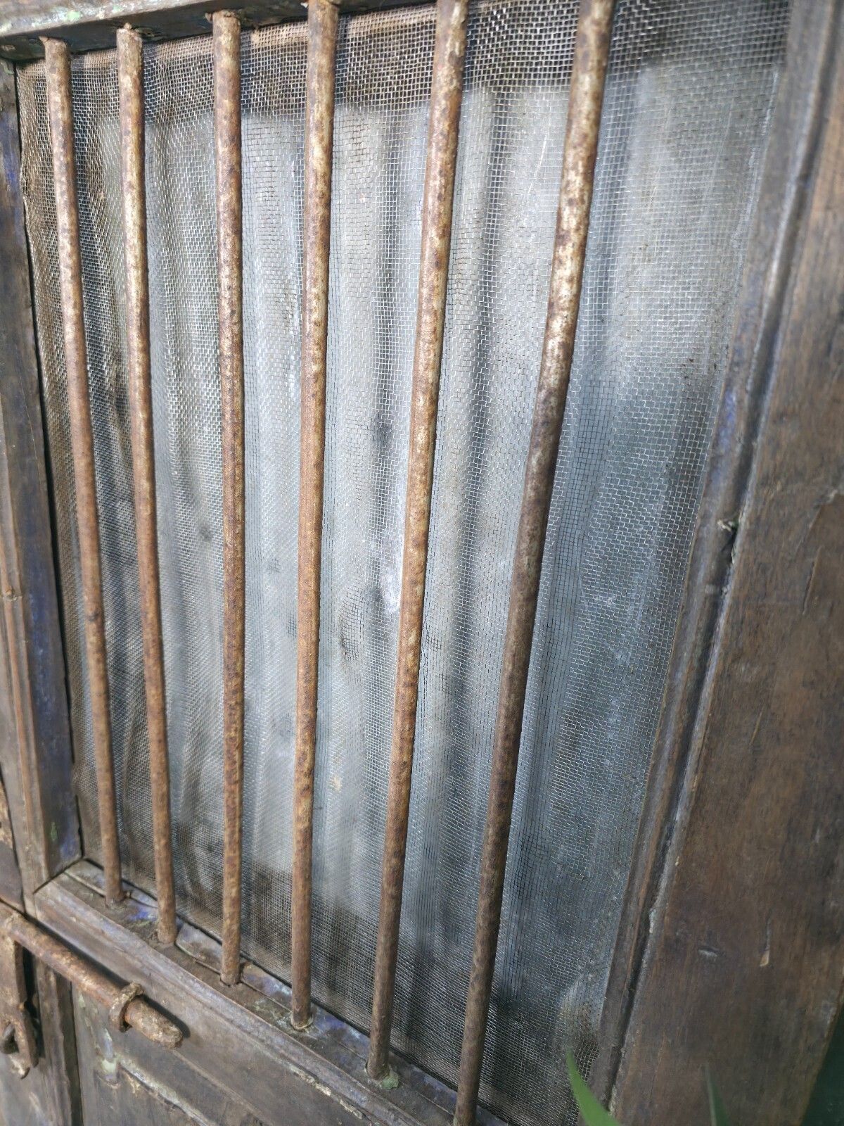 Pair Vintage Rustic Indian Wooden Iron Doors Garden Gates Room Divider Screen photo vinterior