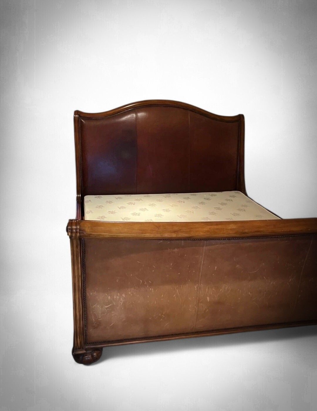 A Monumental Ralph Lauren Henredon Super King Palais Alfresco Leather Sleigh Bed. photo furniture