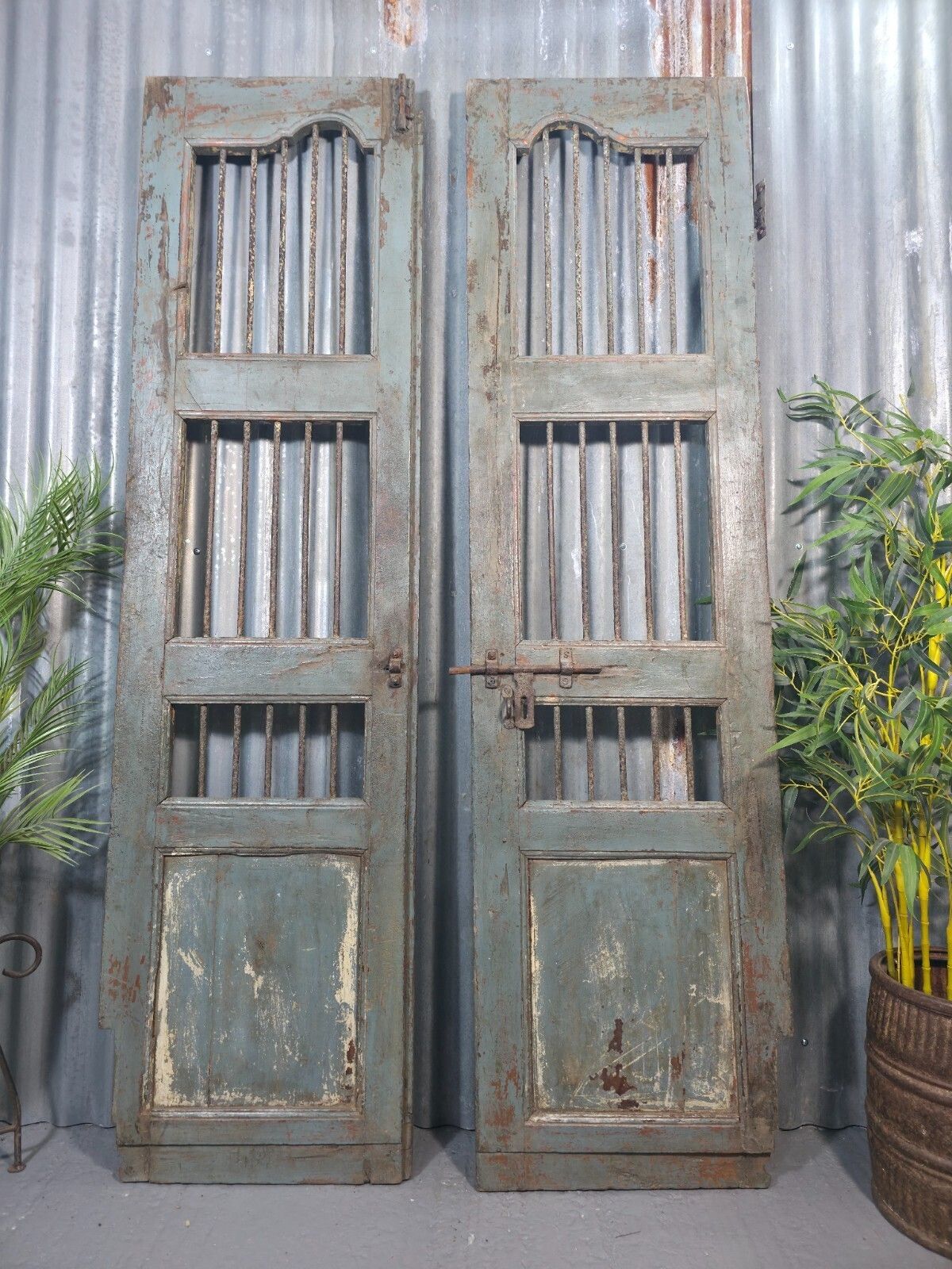 Pair Vintage Rustic Indian Wooden Iron Doors Garden Gates Room Divider Screen photo buy