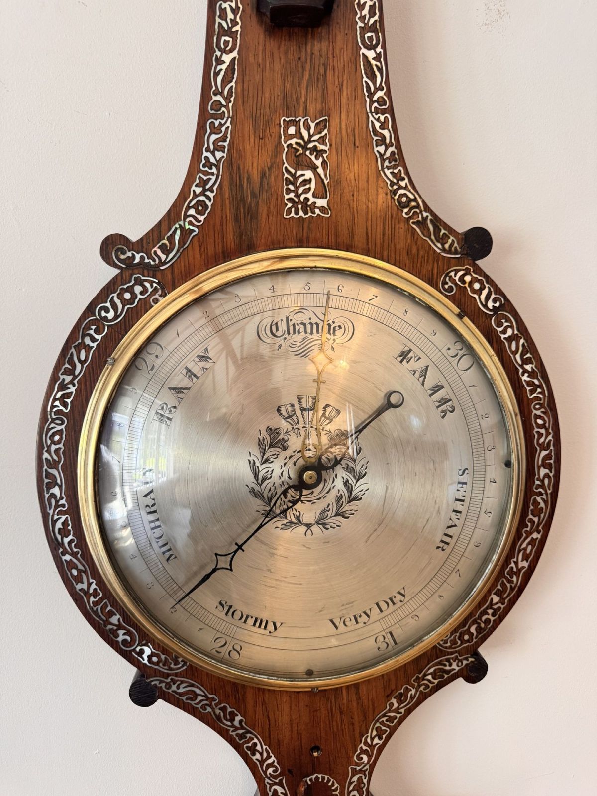 Fantastic Quality 19th Century Mahogany Mother Of Pearl Inlaid Barometer photo furniture