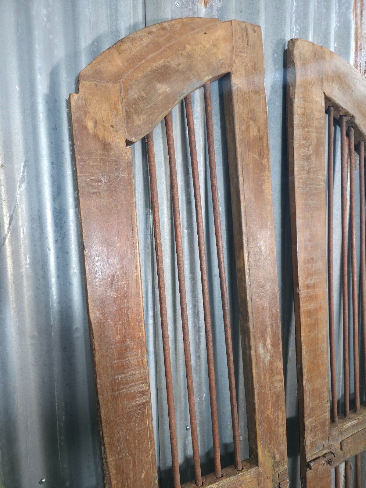 Pair Vintage Rustic Indian Wooden Iron Doors Garden Gates Room Divider Screen photo 245.0