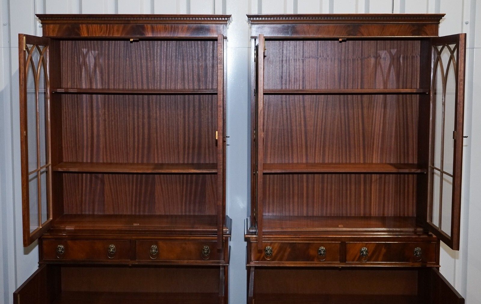 3500.0 Pair Georgian Style Display Cabinets Bookcases With Brass Lion Handles photo