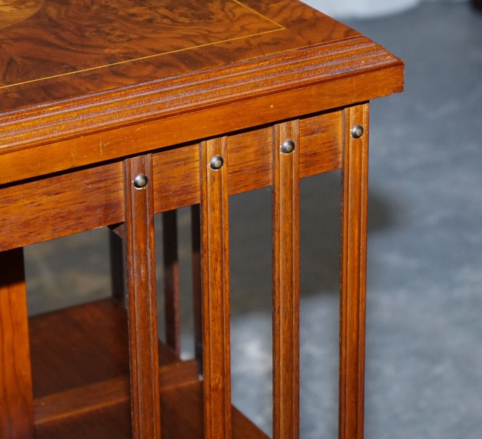 photo furniture Vintage Burr Walnut Top Revolving Bookcase Raised On Castors