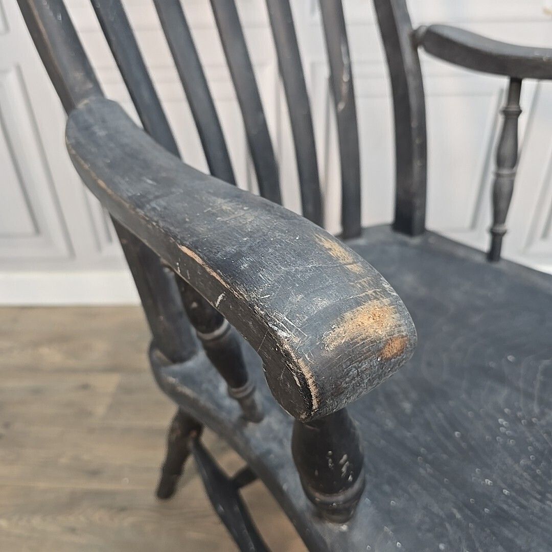 Antique Grandfather Armchair Painted Solid Wooden Lath Slat Back Windsor Chair photo Furniture