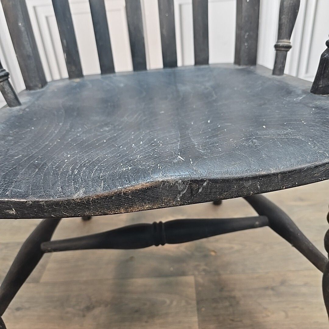 photo for sale Antique Grandfather Armchair Painted Solid Wooden Lath Slat Back Windsor Chair
