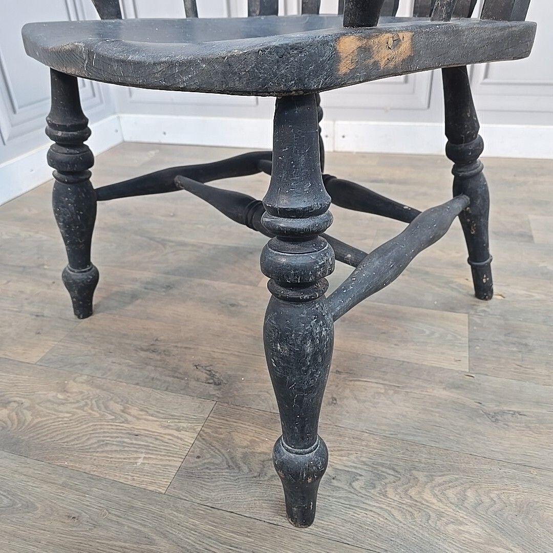 Furniture Antique Grandfather Armchair Painted Solid Wooden Lath Slat Back Windsor Chair photo