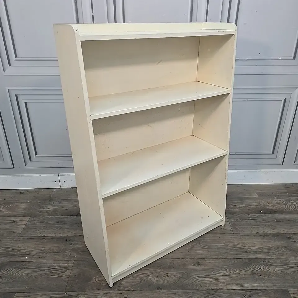 Vintage Painted Bookcase   Open Shelving Unit Plywood Utility Shelves   Retro photo furniture