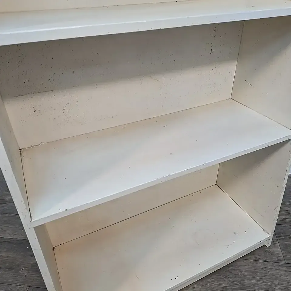 Vintage Painted Bookcase   Open Shelving Unit Plywood Utility Shelves   Retro photo vinterior