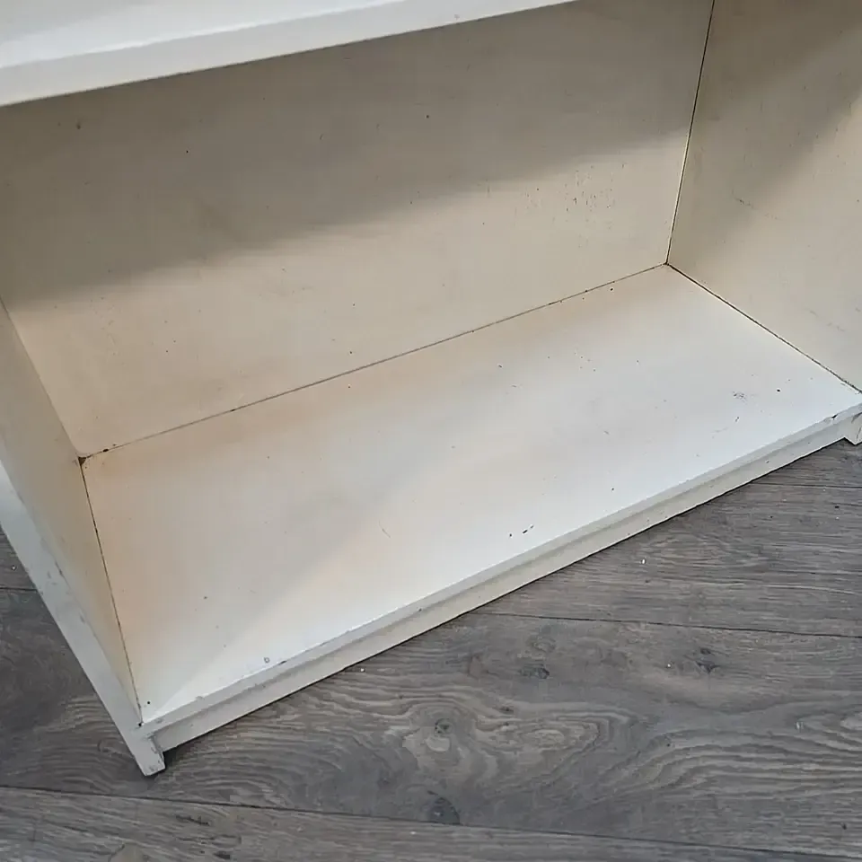 Vintage Painted Bookcase   Open Shelving Unit Plywood Utility Shelves   Retro photo buy