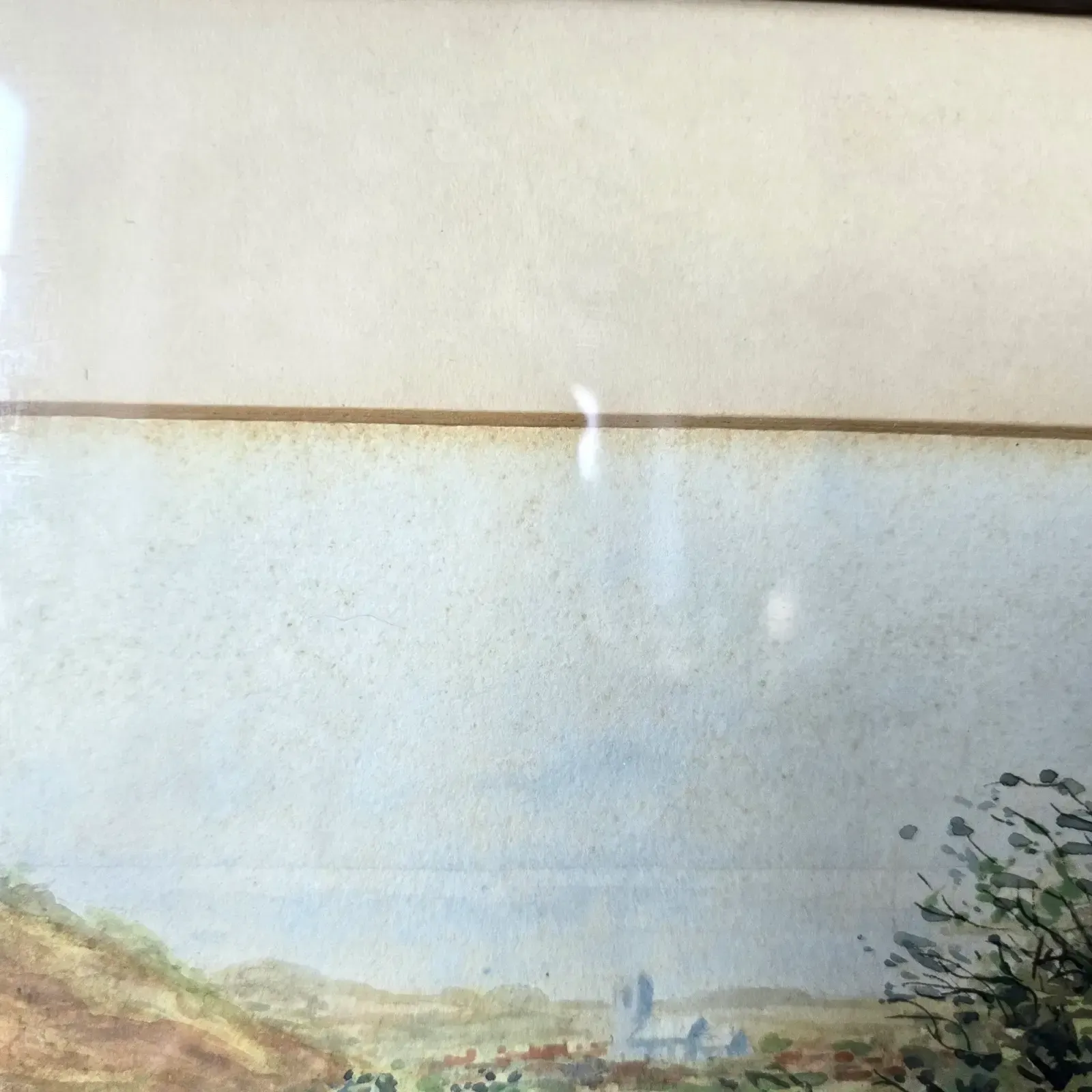 Vintage Watercolour Painting Landscape Countryside Village By The Sea Framed photo vinterior