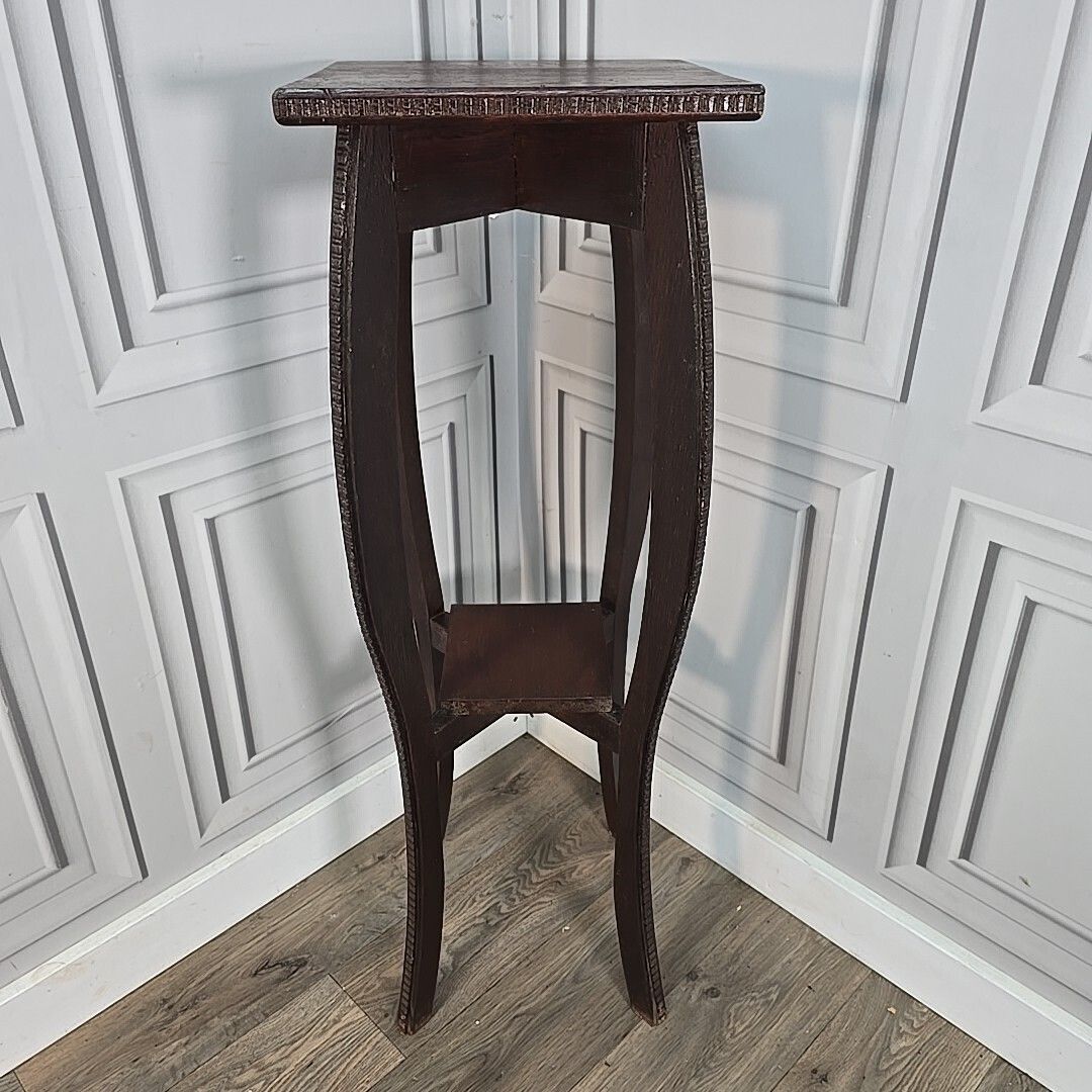 Antique Plant Stand Arts & Crafts Solid Oak – Tall Two Tier Display Wooden photo furniture