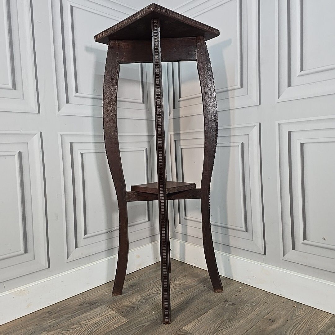 Antique Plant Stand Arts & Crafts Solid Oak – Tall Two Tier Display Wooden photo Home Decor