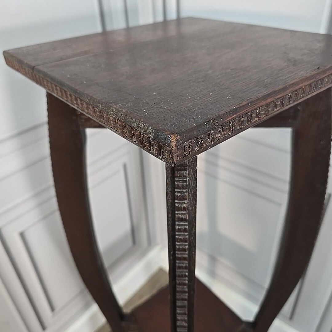 photo furniture Antique Plant Stand Arts & Crafts Solid Oak – Tall Two Tier Display Wooden