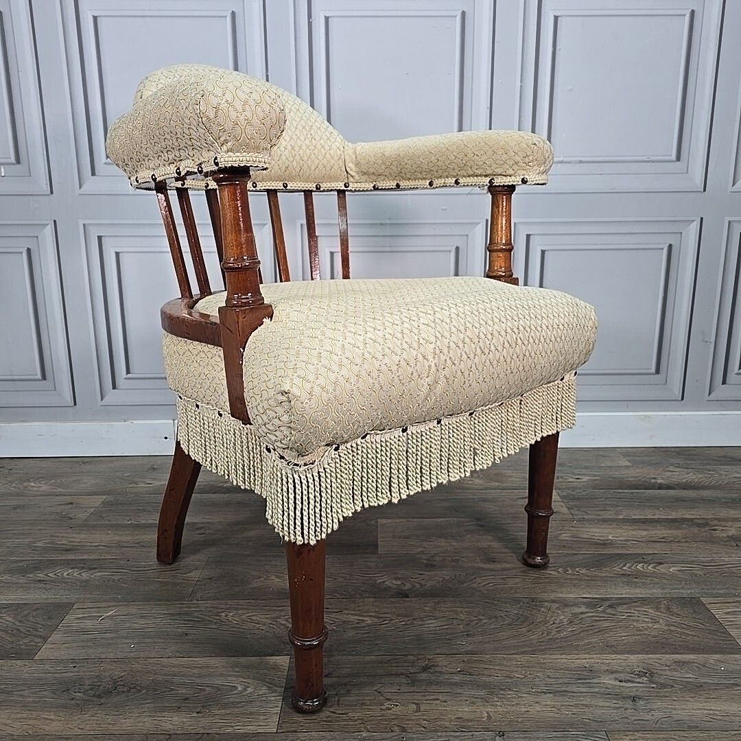 Antique Edwardian Armchair Button Back Tub Conversation Chair Wooden Victorian photo furniture