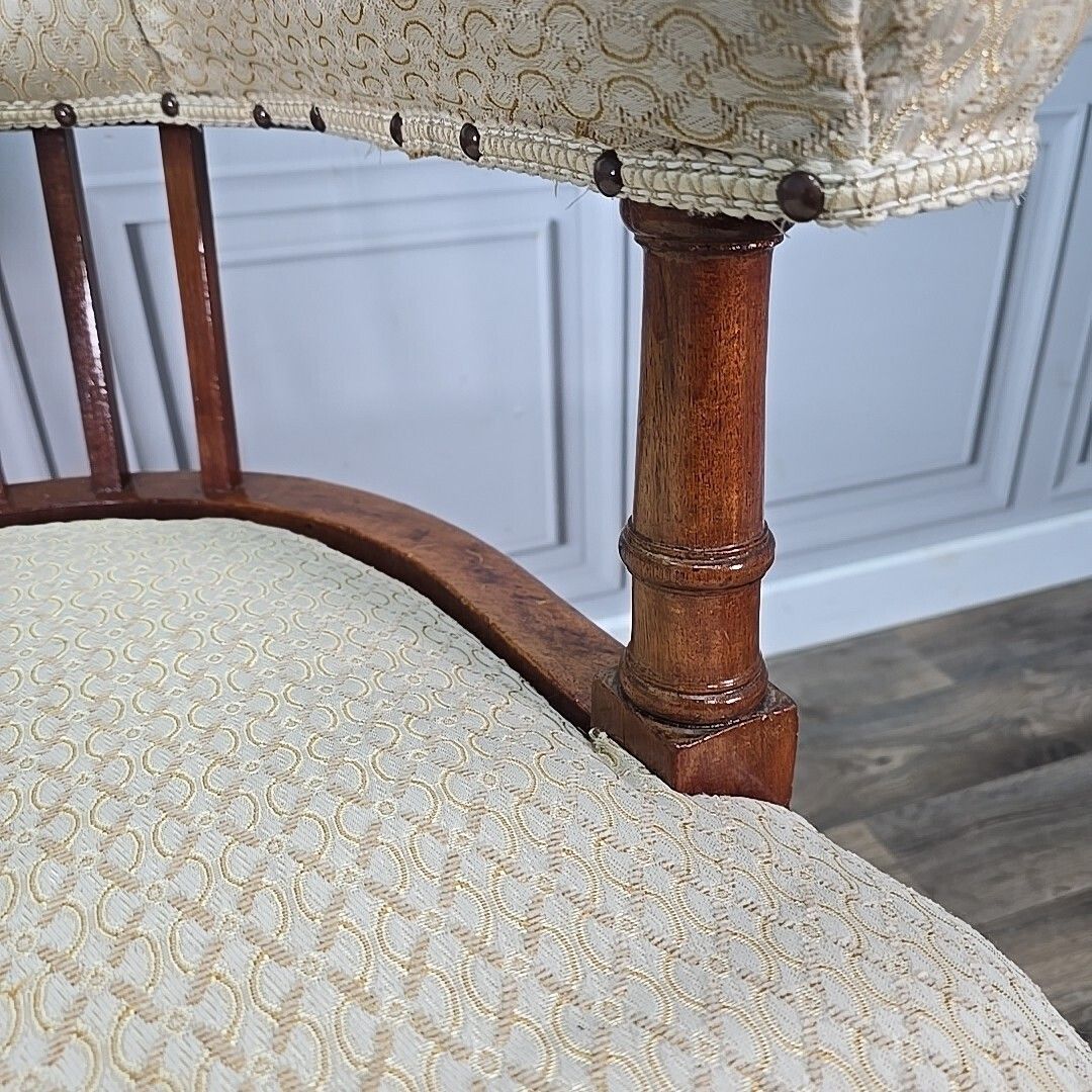 Antique Edwardian Armchair Button Back Tub Conversation Chair Wooden Victorian photo vintage