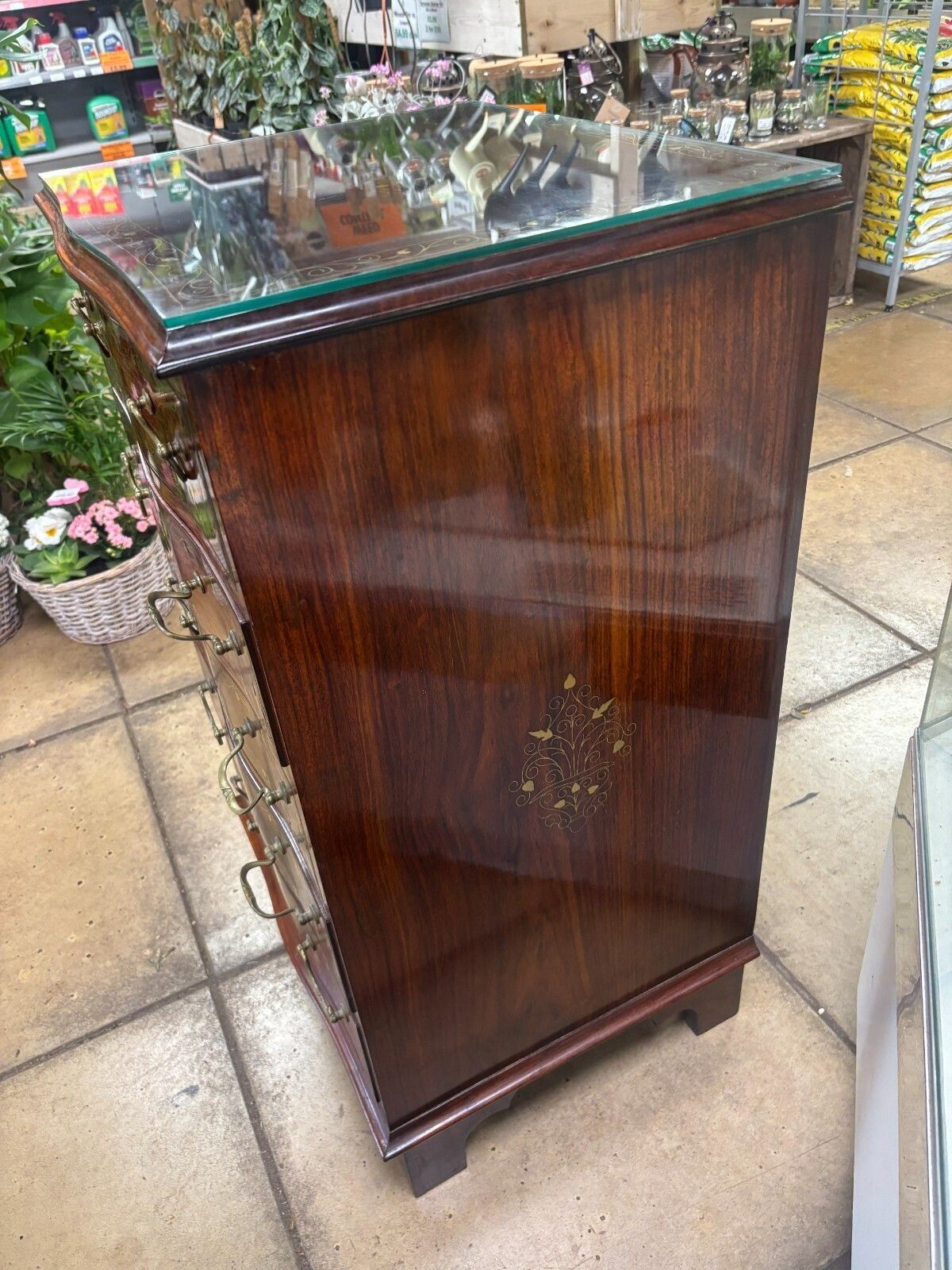 Vintage Mahogany & Brass Inlay Narrow Chest Of Five Drawers photo 295.0