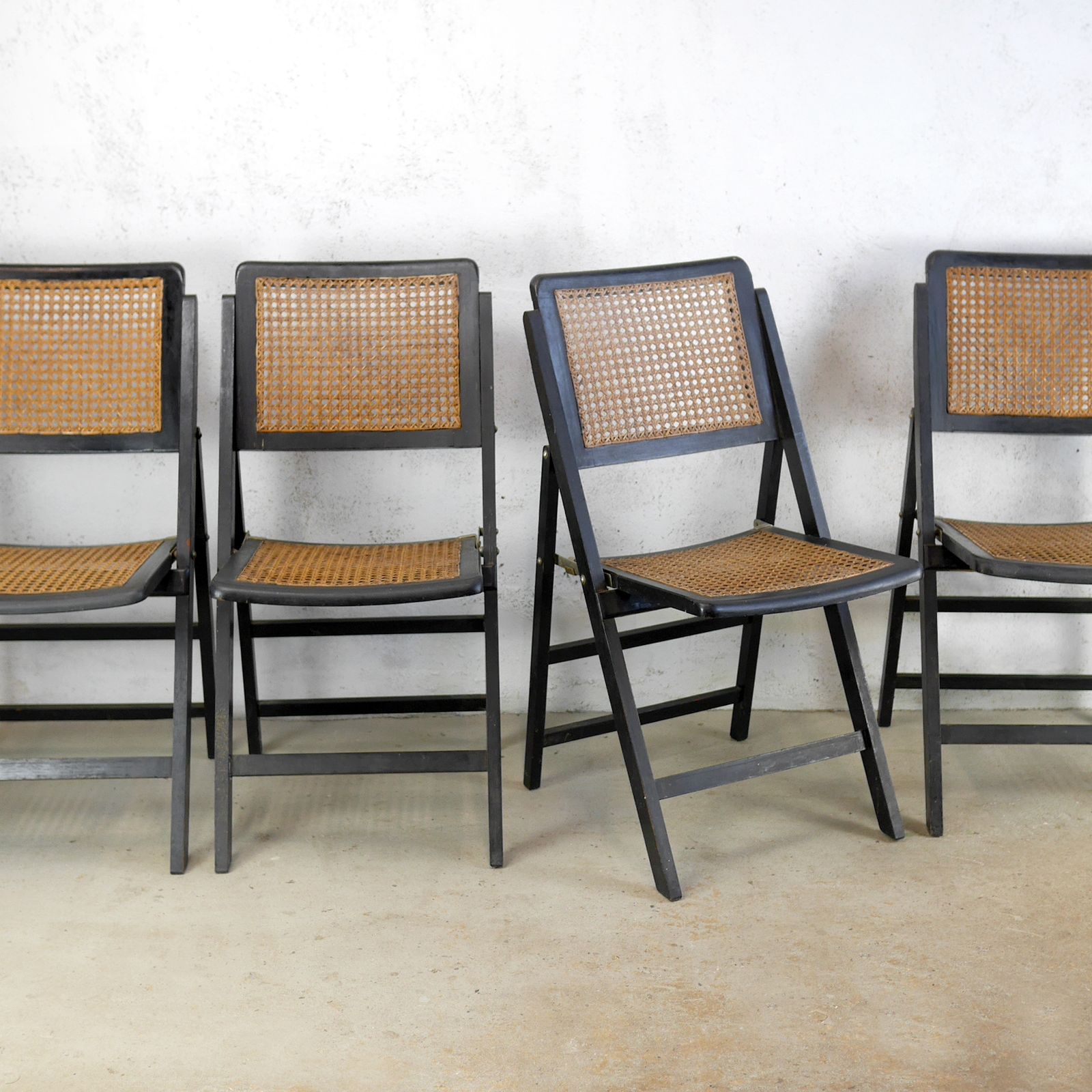 Set 4 Vintage 60/70s Folding Chairs Caned Rattan Italian #103153 photo furniture