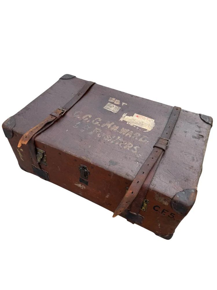 Early 20th Century Campaign Military Chest / Travel Trunk Pukka Luggage With Harrods Label