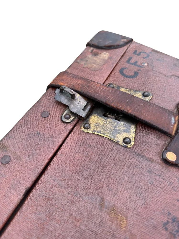photo furniture Early 20th Century Campaign Military Chest / Travel Trunk Pukka Luggage With Harrods Label