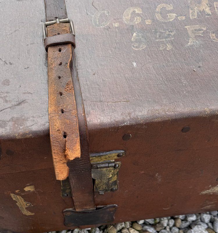 150.0 Early 20th Century Campaign Military Chest / Travel Trunk Pukka Luggage With Harrods Label photo