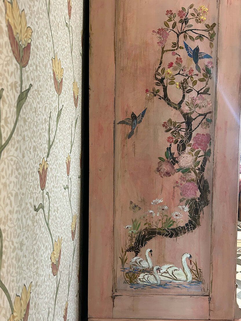 photo for sale Vintage Painted French Wardrobe With Chinoiserie Panels
