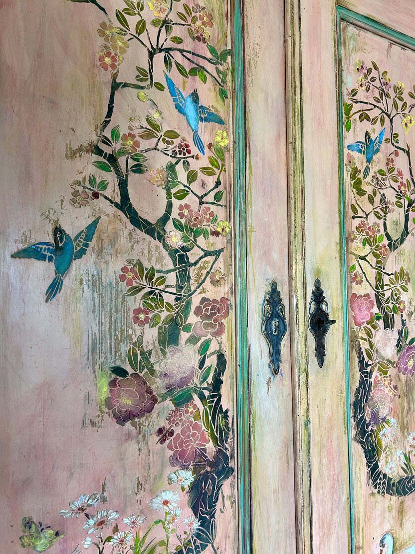 photo buy Vintage Painted French Wardrobe With Chinoiserie Panels