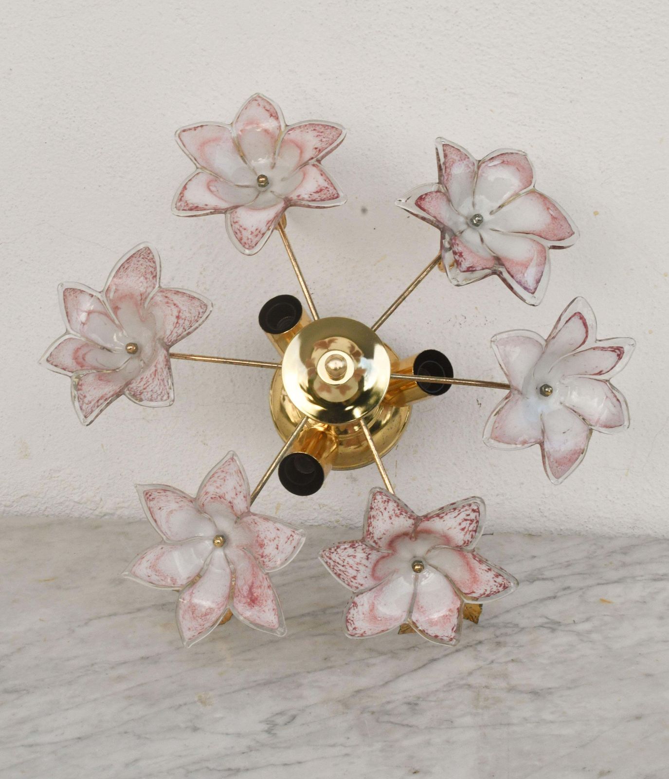 Set Of 2 Charming Murano Vintage Ceiling Light Pink Flowers, 1970s photo furniture