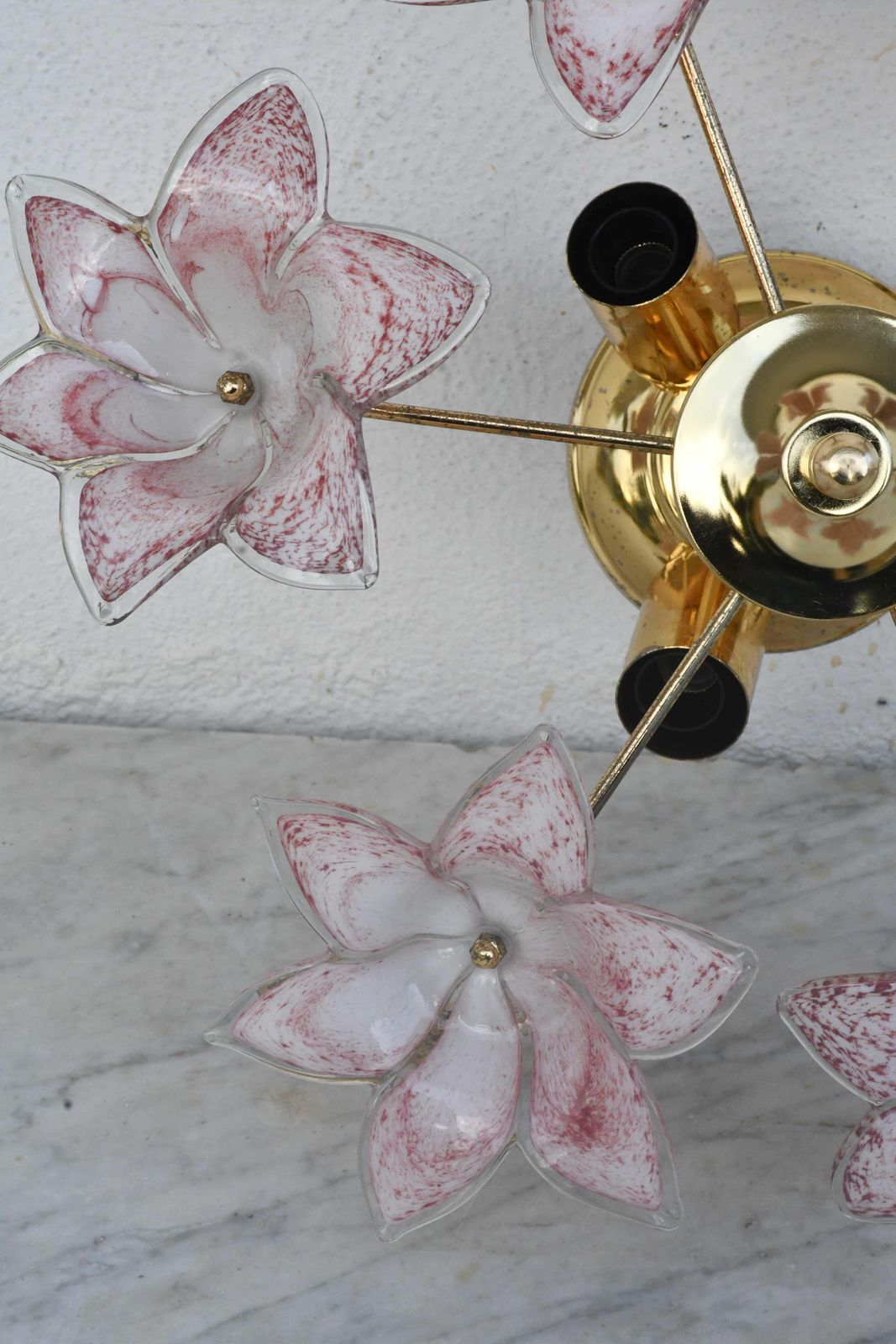 Set Of 2 Charming Murano Vintage Ceiling Light Pink Flowers, 1970s photo Lighting