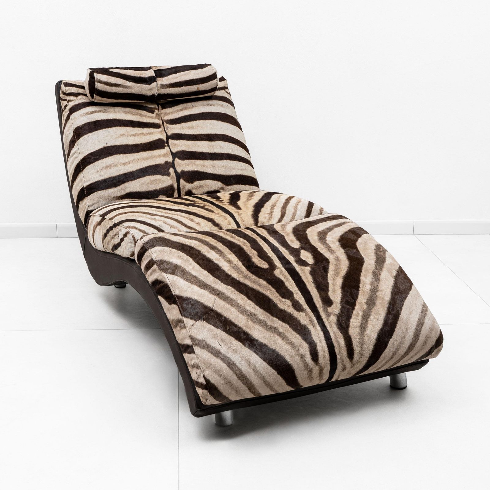 Italian Chaise Longue Cowhide With Zebra Pattern, 1980s photo for sale