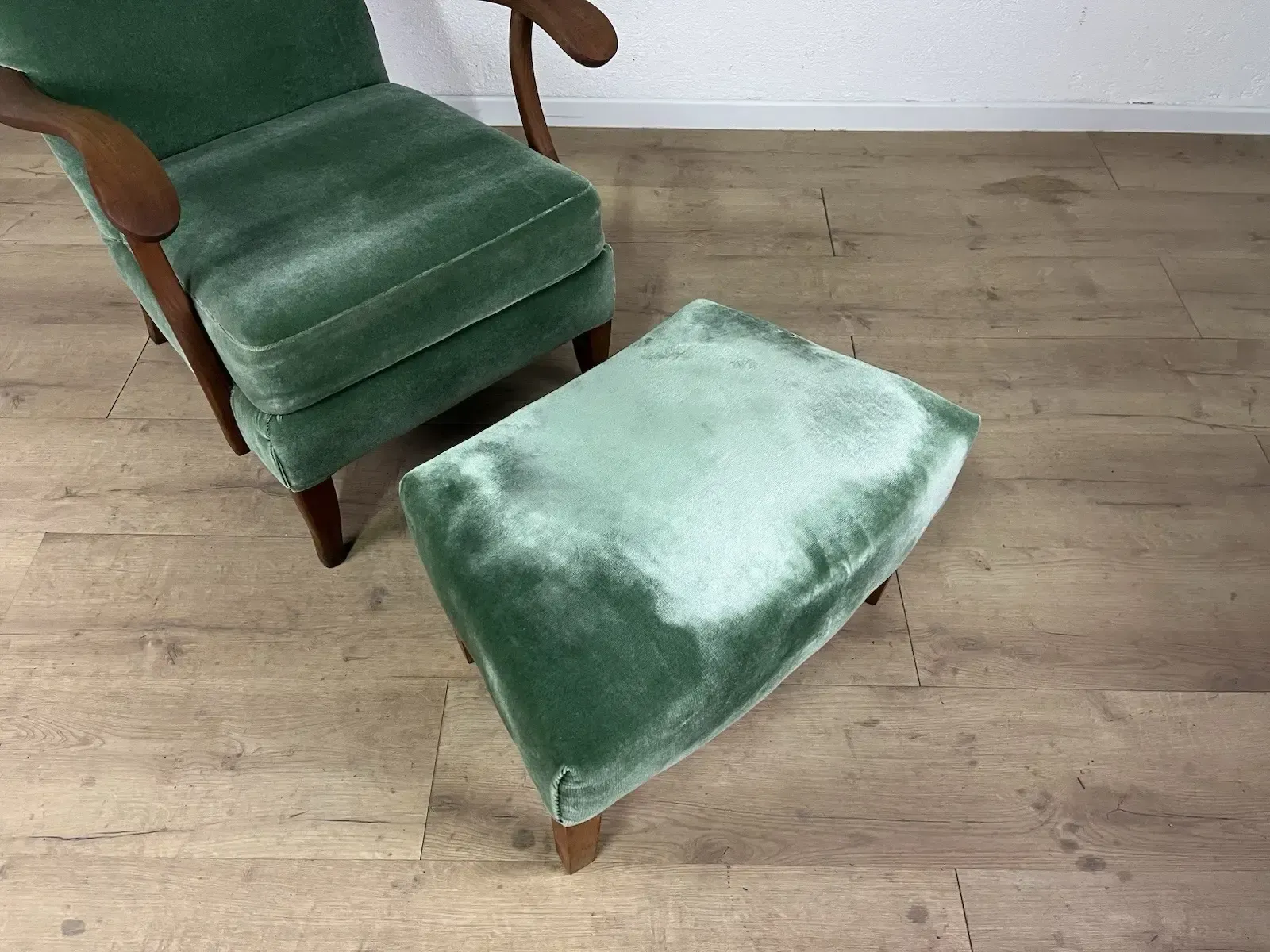 Buffa 1950s Vintage Design Wooden Footstool With Green Velvet photo furniture