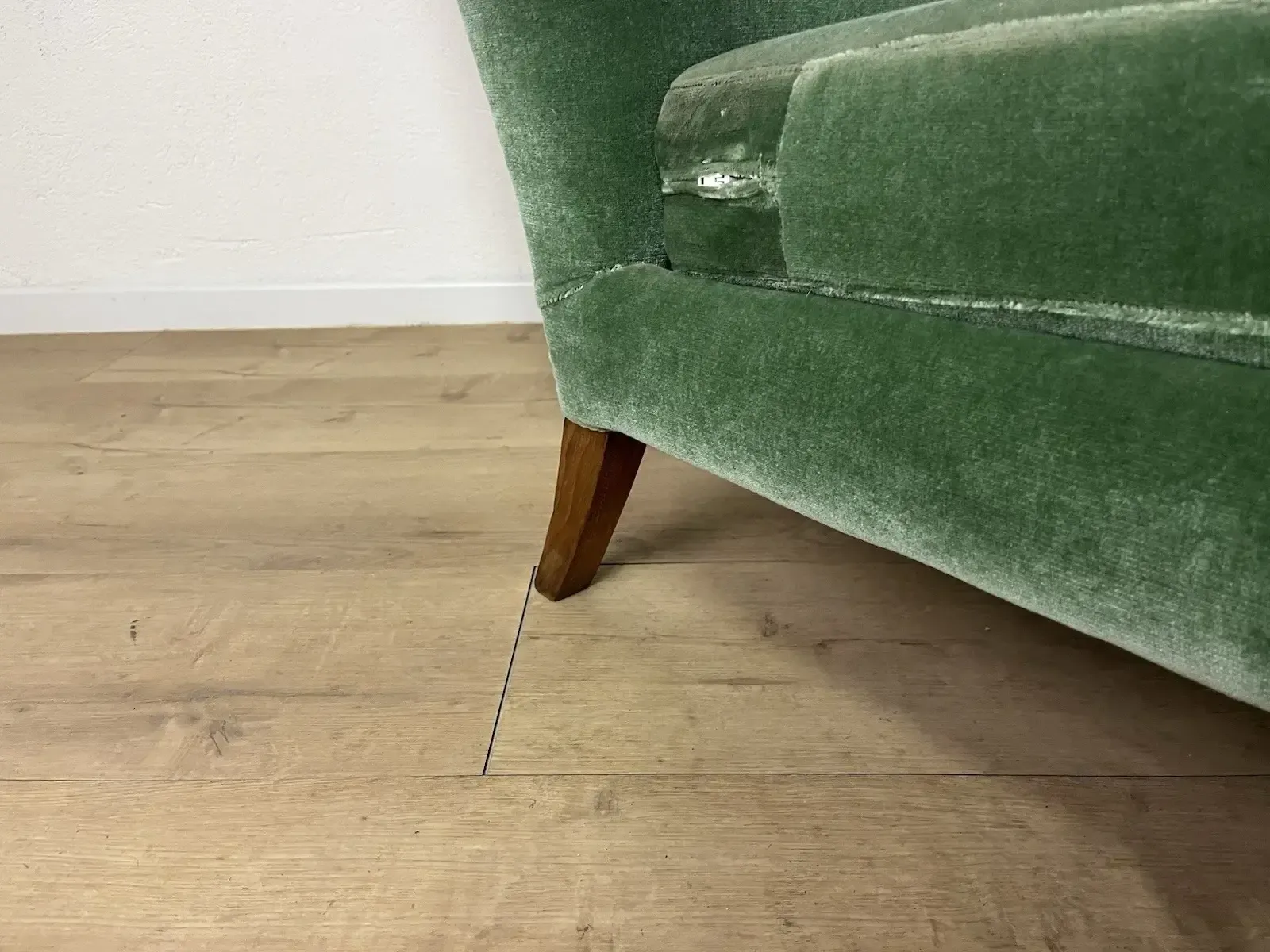photo for sale Buffa 1950s Vintage Design Wooden Footstool With Green Velvet