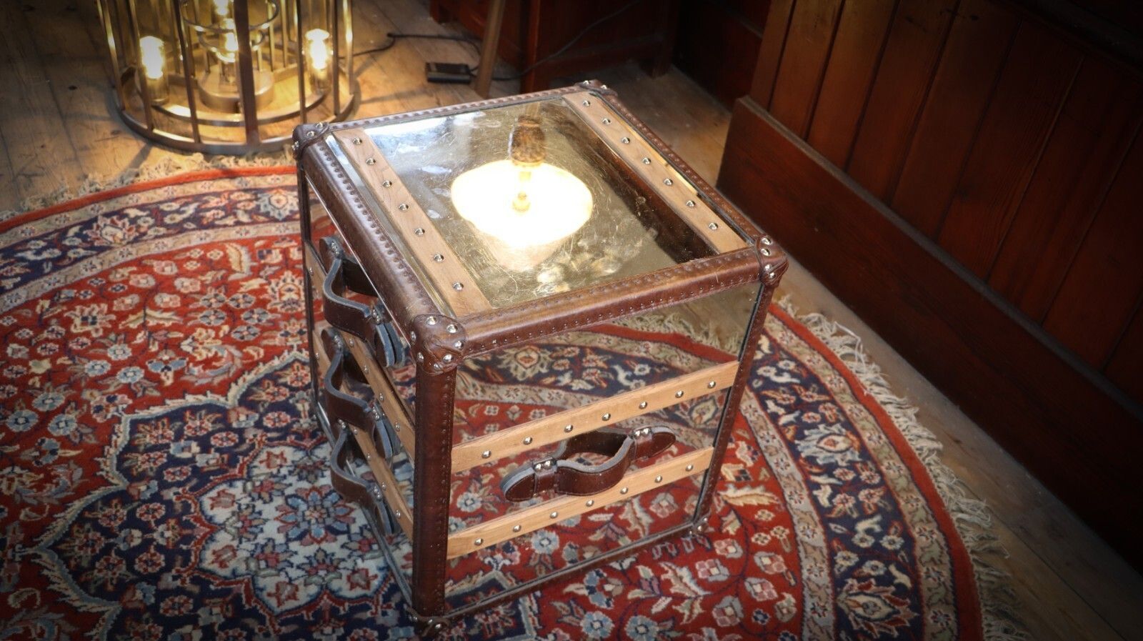 Stunning Timothy Oulton Stoneyhurst Sidetable Bedside Leather Shiny Steel photo vinterior