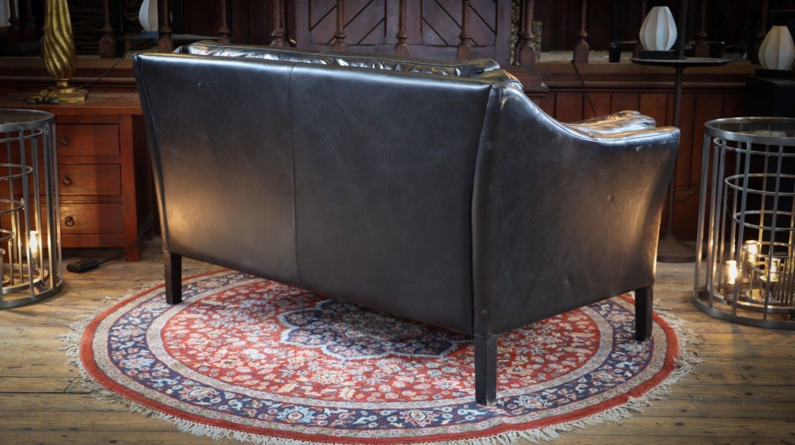 photo vintage Stunning Timothy Oulton Halo Reggio 2 Seater Leather Sofa Destroyed Black