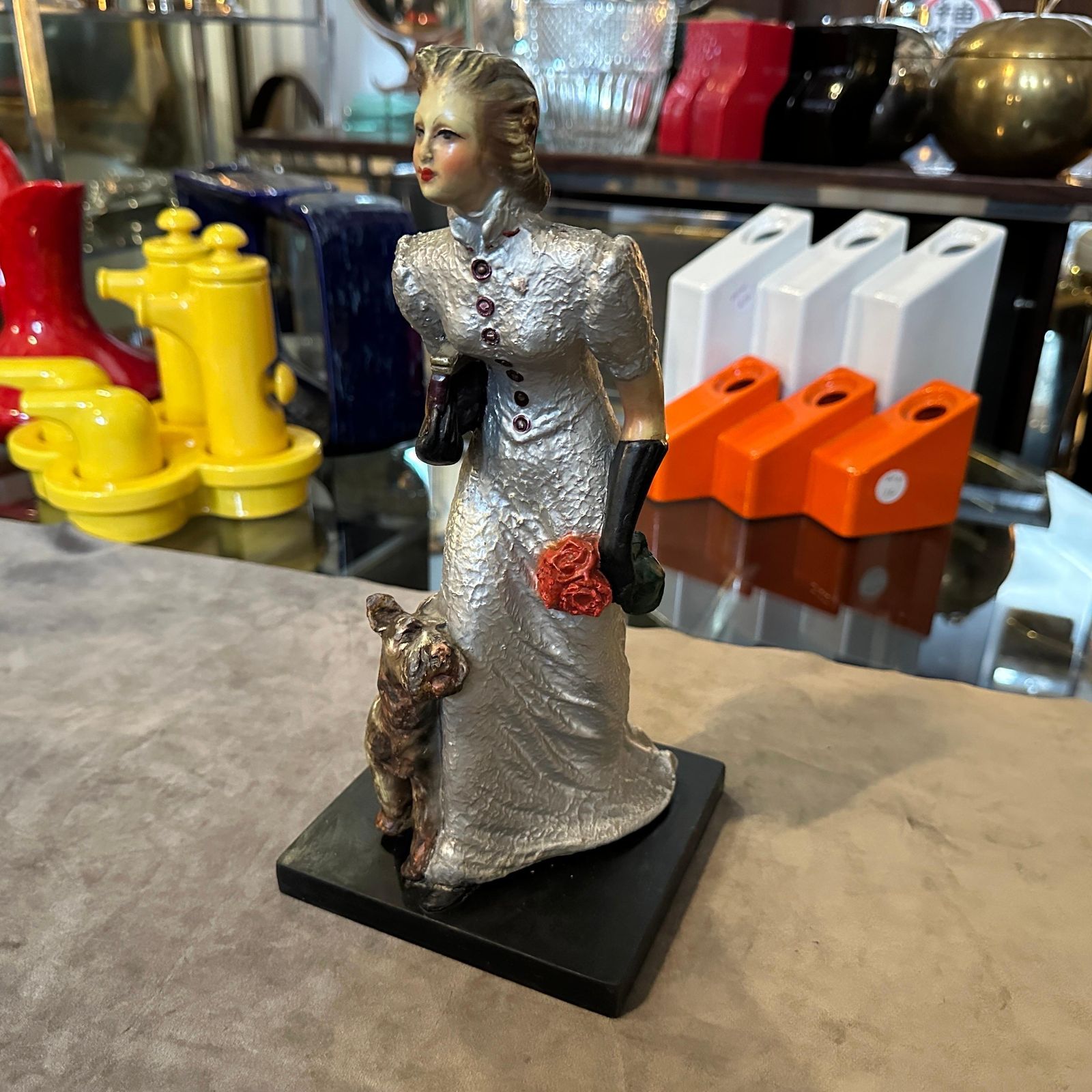 1940s Italian Ceramic Figurine By Mollica, Woman With Fox Terrier photo furniture